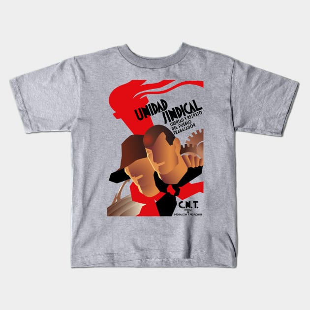 CNT Unidad Sindical - Spanish Civil War, Anarchist, Socialist, Leftist Kids T-Shirt by SpaceDogLaika